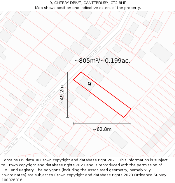 9, CHERRY DRIVE, CANTERBURY, CT2 8HF: Plot and title map