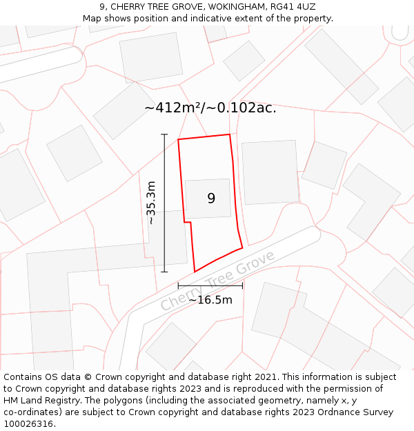 9, CHERRY TREE GROVE, WOKINGHAM, RG41 4UZ: Plot and title map