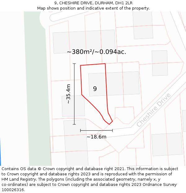 9, CHESHIRE DRIVE, DURHAM, DH1 2LR: Plot and title map