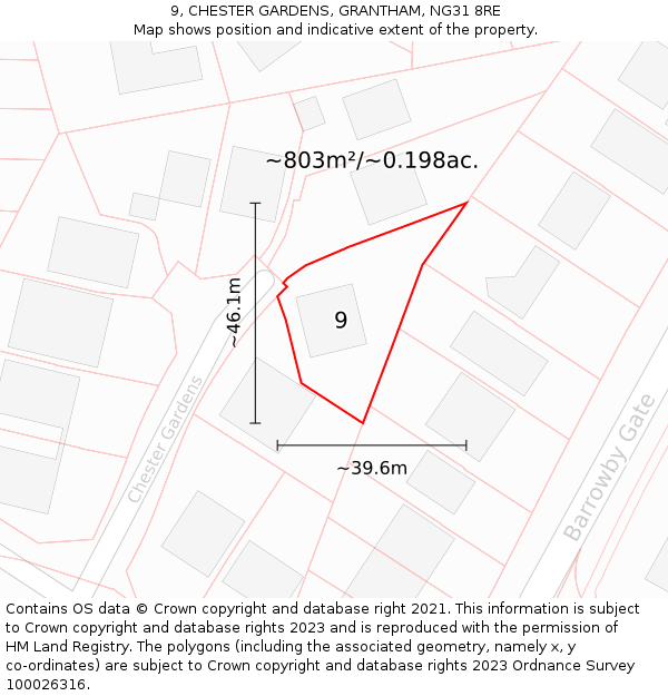 9, CHESTER GARDENS, GRANTHAM, NG31 8RE: Plot and title map