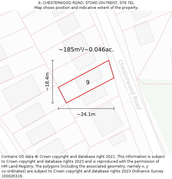 9, CHESTERWOOD ROAD, STOKE-ON-TRENT, ST6 7EL: Plot and title map