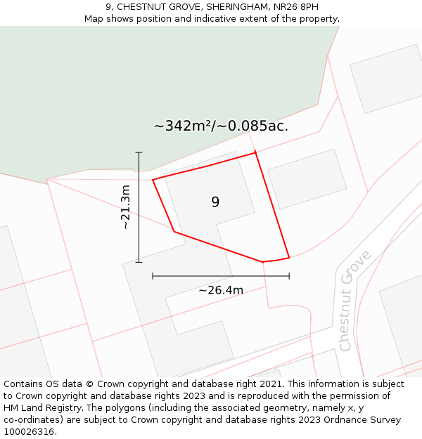 9, CHESTNUT GROVE, SHERINGHAM, NR26 8PH: Plot and title map