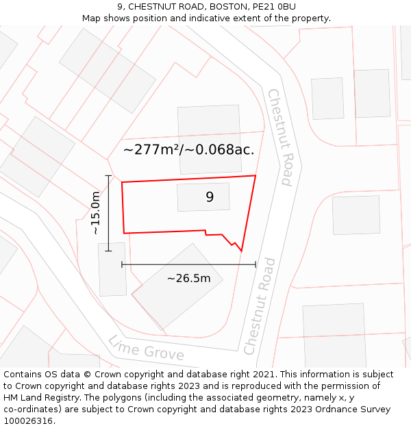 9, CHESTNUT ROAD, BOSTON, PE21 0BU: Plot and title map