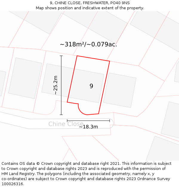 9, CHINE CLOSE, FRESHWATER, PO40 9NS: Plot and title map