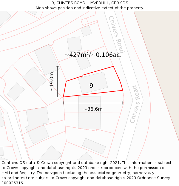 9, CHIVERS ROAD, HAVERHILL, CB9 9DS: Plot and title map