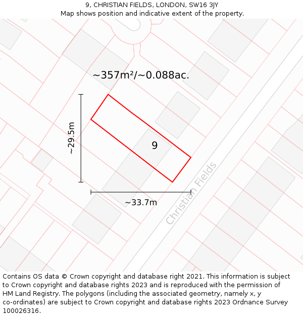 9, CHRISTIAN FIELDS, LONDON, SW16 3JY: Plot and title map