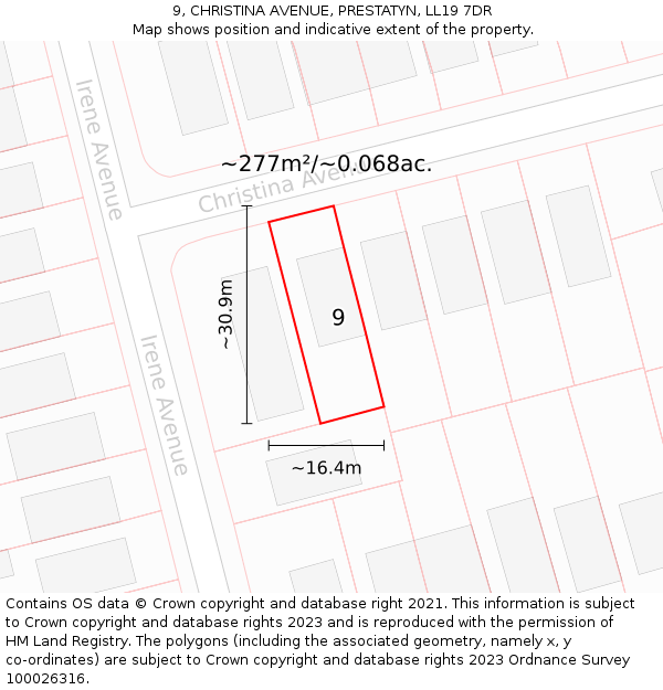 9, CHRISTINA AVENUE, PRESTATYN, LL19 7DR: Plot and title map