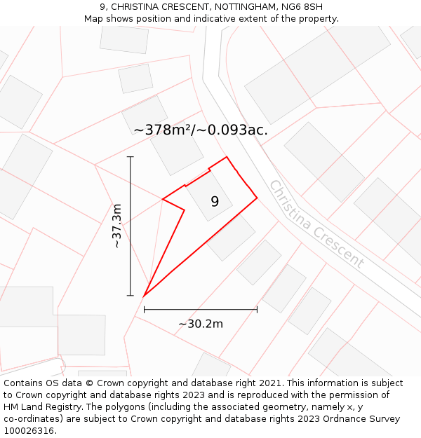 9, CHRISTINA CRESCENT, NOTTINGHAM, NG6 8SH: Plot and title map