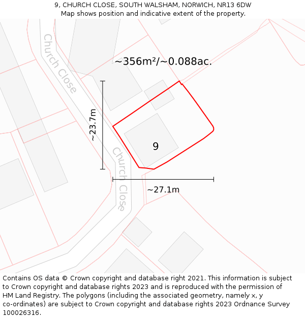 9, CHURCH CLOSE, SOUTH WALSHAM, NORWICH, NR13 6DW: Plot and title map