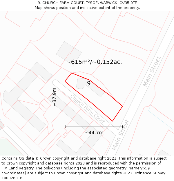 9, CHURCH FARM COURT, TYSOE, WARWICK, CV35 0TE: Plot and title map