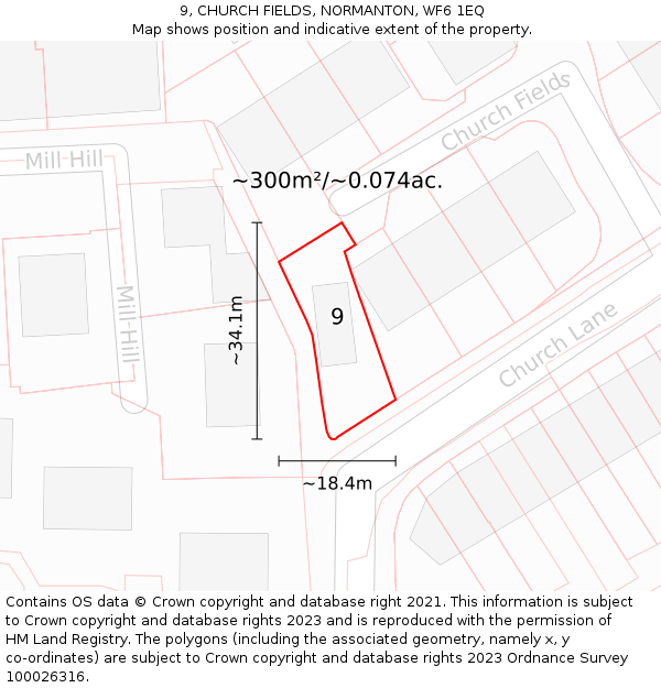 9, CHURCH FIELDS, NORMANTON, WF6 1EQ: Plot and title map