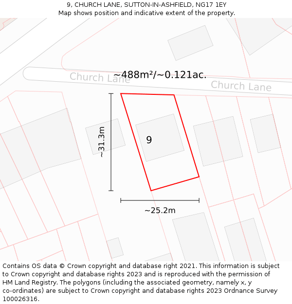 9, CHURCH LANE, SUTTON-IN-ASHFIELD, NG17 1EY: Plot and title map