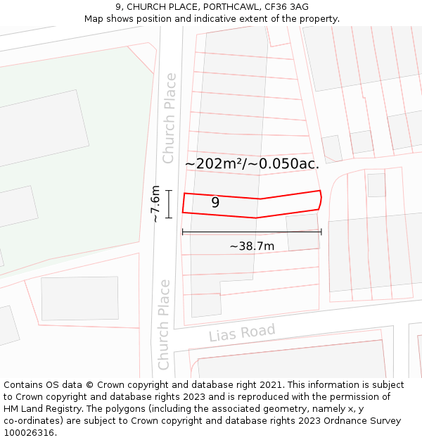 9, CHURCH PLACE, PORTHCAWL, CF36 3AG: Plot and title map