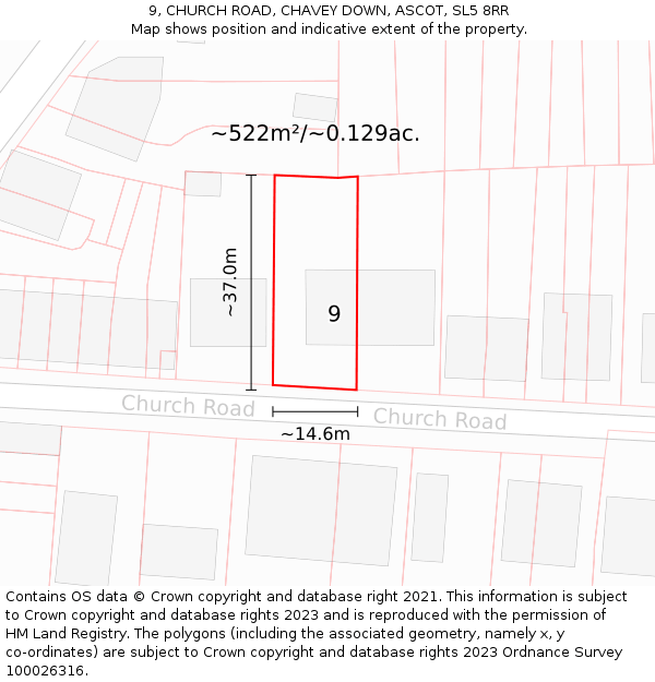 9, CHURCH ROAD, CHAVEY DOWN, ASCOT, SL5 8RR: Plot and title map