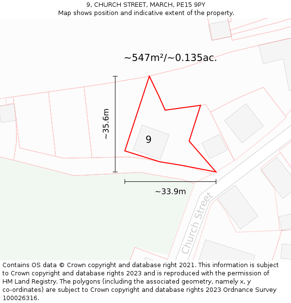 9, CHURCH STREET, MARCH, PE15 9PY: Plot and title map