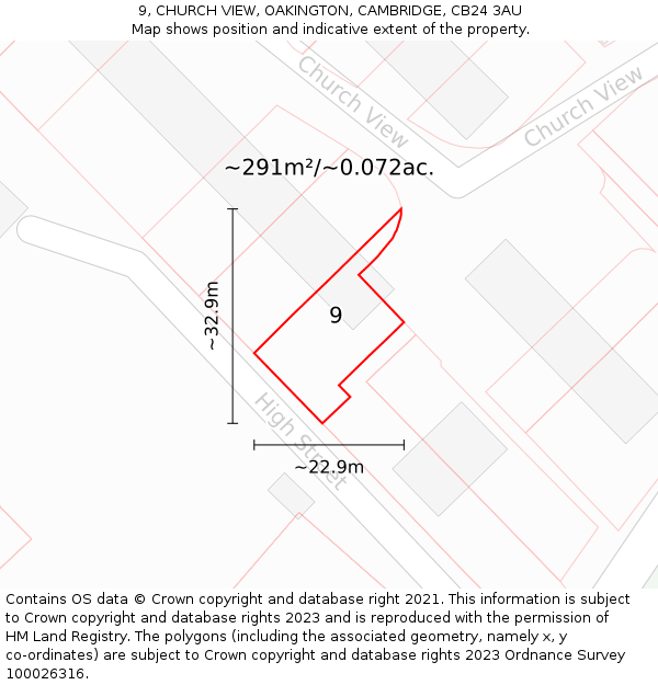 9, CHURCH VIEW, OAKINGTON, CAMBRIDGE, CB24 3AU: Plot and title map