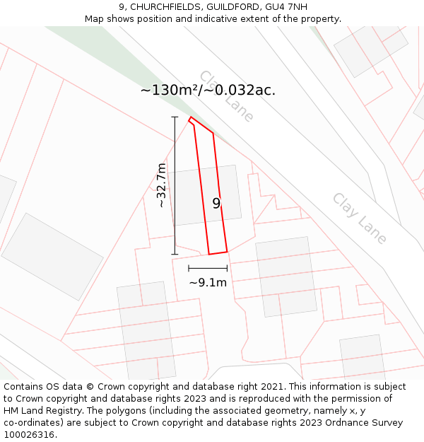 9, CHURCHFIELDS, GUILDFORD, GU4 7NH: Plot and title map