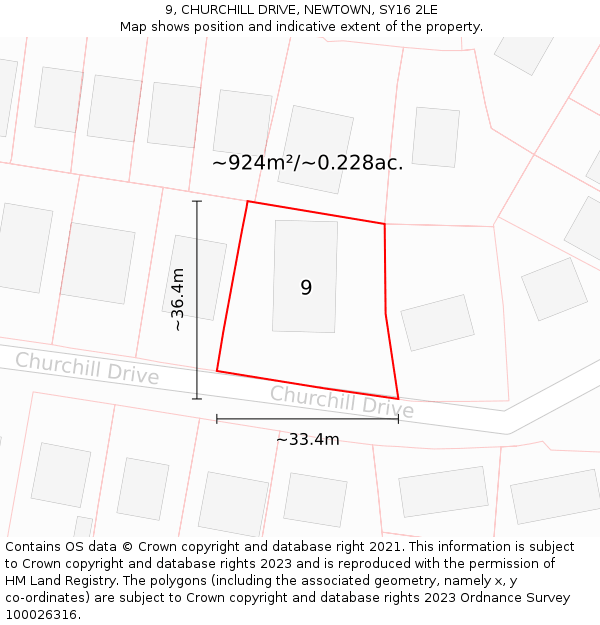 9, CHURCHILL DRIVE, NEWTOWN, SY16 2LE: Plot and title map