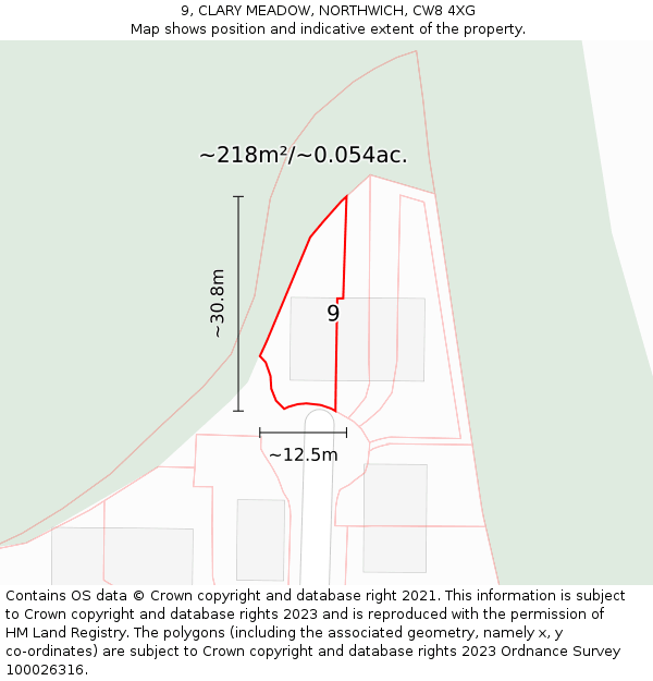 9, CLARY MEADOW, NORTHWICH, CW8 4XG: Plot and title map