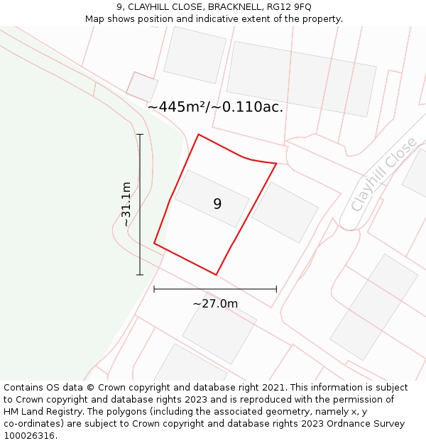 9, CLAYHILL CLOSE, BRACKNELL, RG12 9FQ: Plot and title map