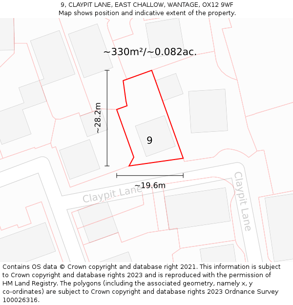 9, CLAYPIT LANE, EAST CHALLOW, WANTAGE, OX12 9WF: Plot and title map