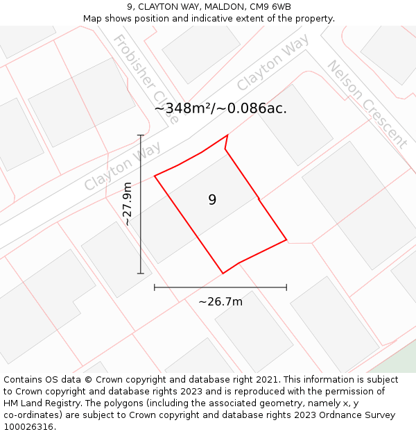 9, CLAYTON WAY, MALDON, CM9 6WB: Plot and title map