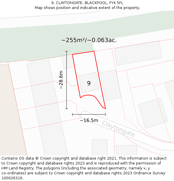 9, CLAYTONGATE, BLACKPOOL, FY4 5FL: Plot and title map