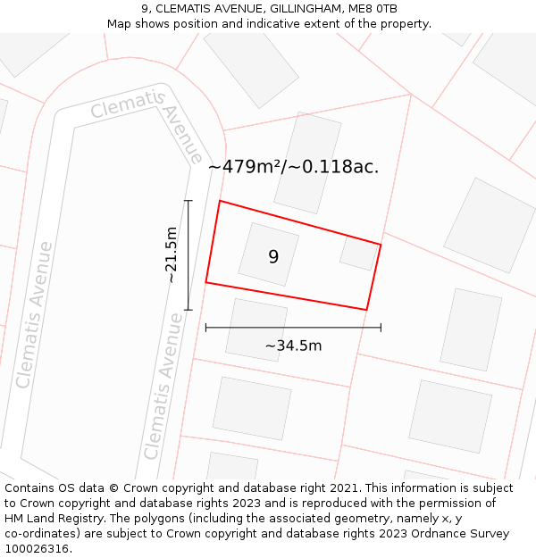 9, CLEMATIS AVENUE, GILLINGHAM, ME8 0TB: Plot and title map