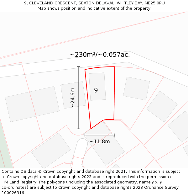 9, CLEVELAND CRESCENT, SEATON DELAVAL, WHITLEY BAY, NE25 0PU: Plot and title map