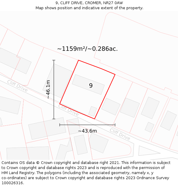 9, CLIFF DRIVE, CROMER, NR27 0AW: Plot and title map