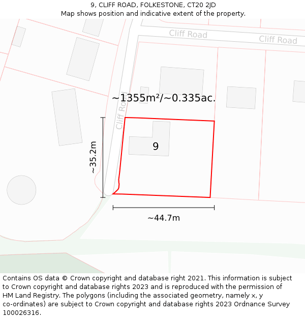 9, CLIFF ROAD, FOLKESTONE, CT20 2JD: Plot and title map