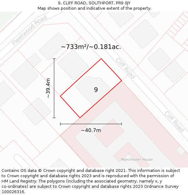 9, CLIFF ROAD, SOUTHPORT, PR9 0JY: Plot and title map