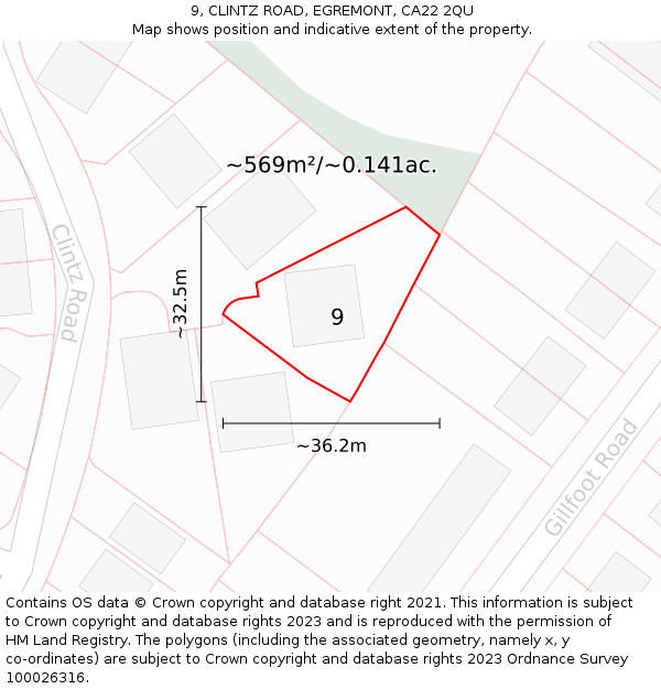 9, CLINTZ ROAD, EGREMONT, CA22 2QU: Plot and title map