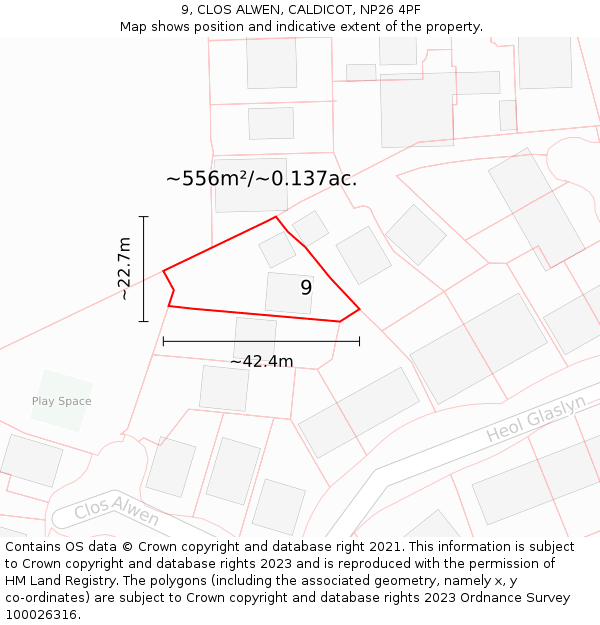 9, CLOS ALWEN, CALDICOT, NP26 4PF: Plot and title map