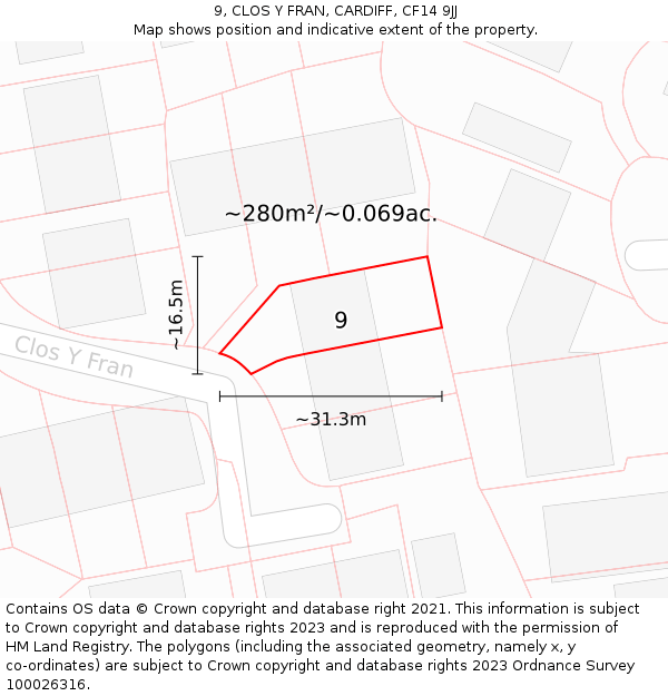 9, CLOS Y FRAN, CARDIFF, CF14 9JJ: Plot and title map