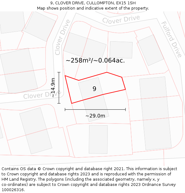 9, CLOVER DRIVE, CULLOMPTON, EX15 1SH: Plot and title map