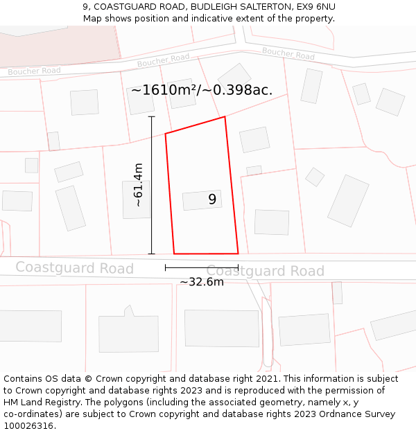 9, COASTGUARD ROAD, BUDLEIGH SALTERTON, EX9 6NU: Plot and title map