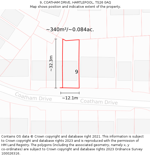 9, COATHAM DRIVE, HARTLEPOOL, TS26 0AQ: Plot and title map
