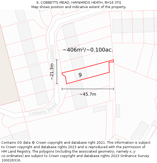 9, COBBETTS MEAD, HAYWARDS HEATH, RH16 3TQ: Plot and title map