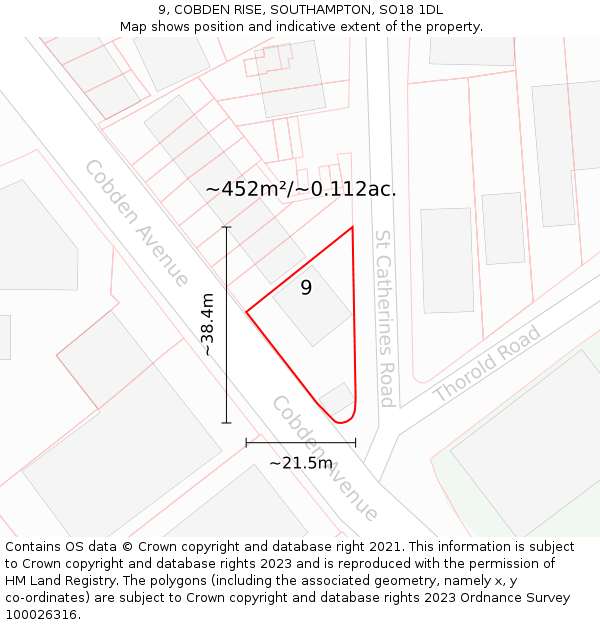 9, COBDEN RISE, SOUTHAMPTON, SO18 1DL: Plot and title map