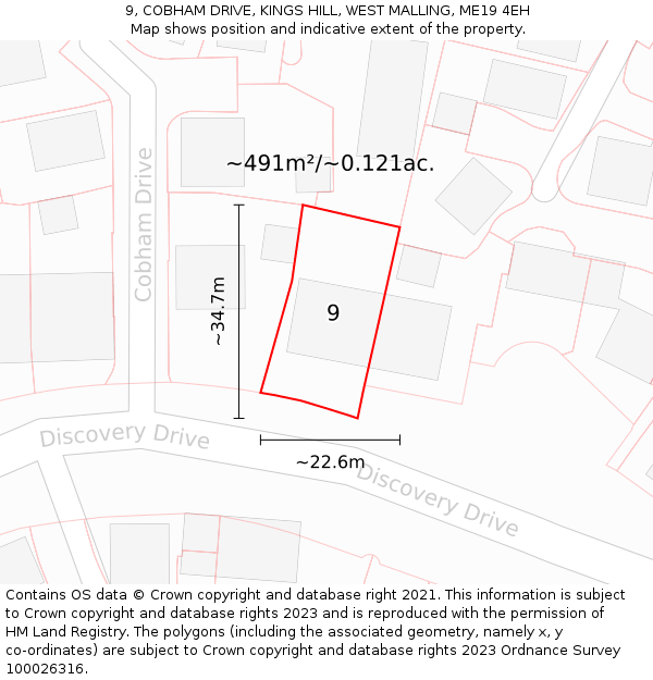 9, COBHAM DRIVE, KINGS HILL, WEST MALLING, ME19 4EH: Plot and title map