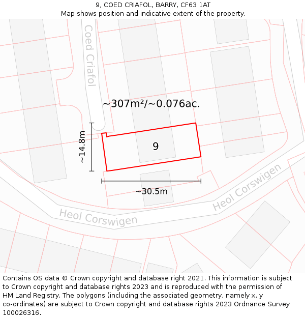 9, COED CRIAFOL, BARRY, CF63 1AT: Plot and title map