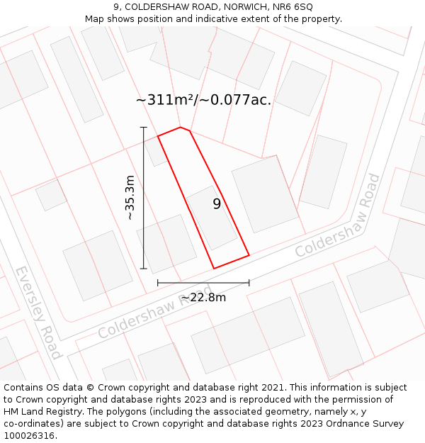 9, COLDERSHAW ROAD, NORWICH, NR6 6SQ: Plot and title map