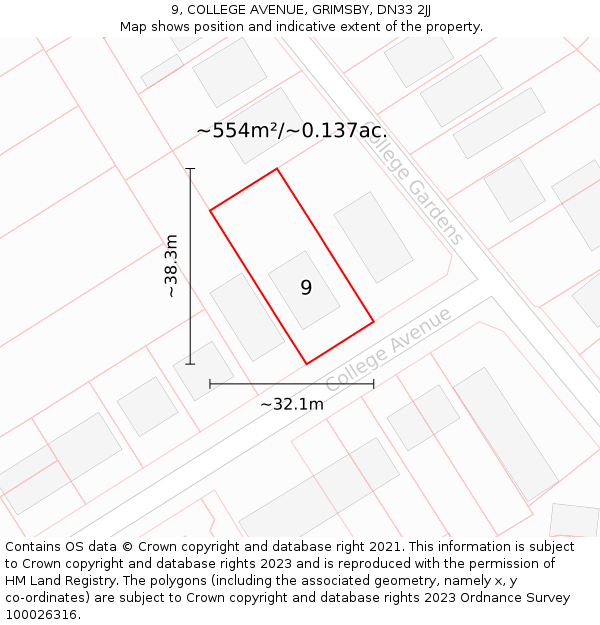 9, COLLEGE AVENUE, GRIMSBY, DN33 2JJ: Plot and title map