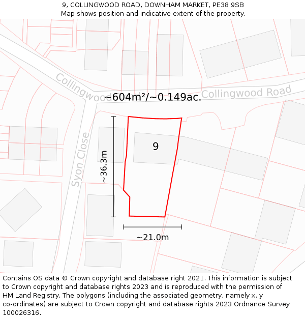 9, COLLINGWOOD ROAD, DOWNHAM MARKET, PE38 9SB: Plot and title map