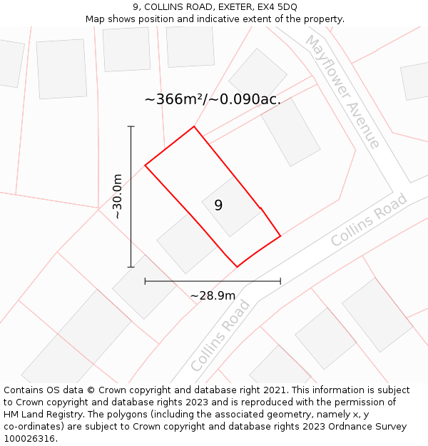 9, COLLINS ROAD, EXETER, EX4 5DQ: Plot and title map