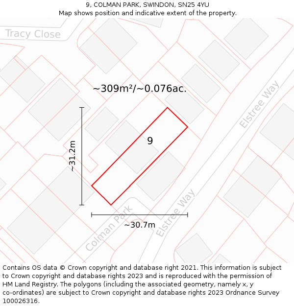 9, COLMAN PARK, SWINDON, SN25 4YU: Plot and title map