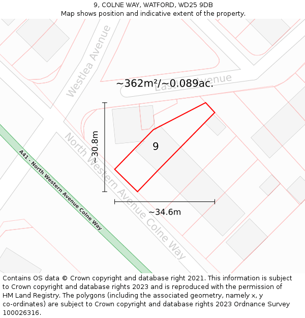 9, COLNE WAY, WATFORD, WD25 9DB: Plot and title map