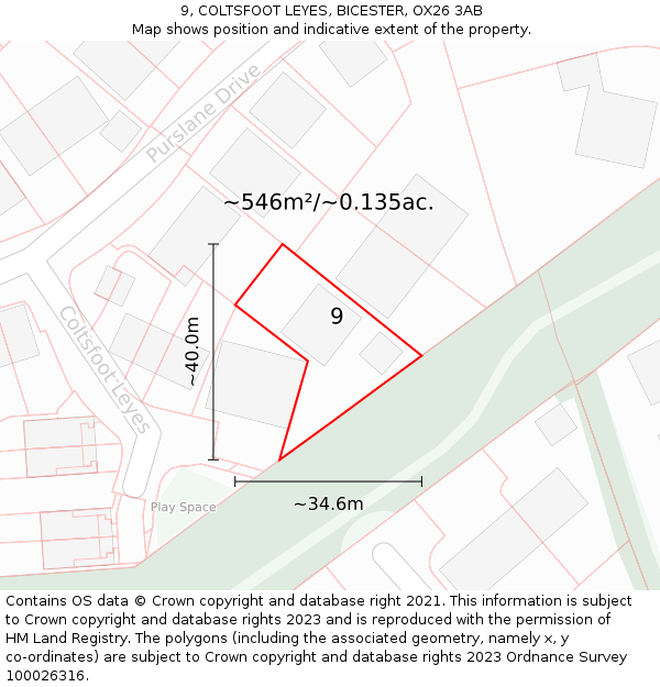 9, COLTSFOOT LEYES, BICESTER, OX26 3AB: Plot and title map