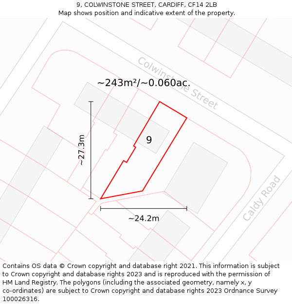 9, COLWINSTONE STREET, CARDIFF, CF14 2LB: Plot and title map